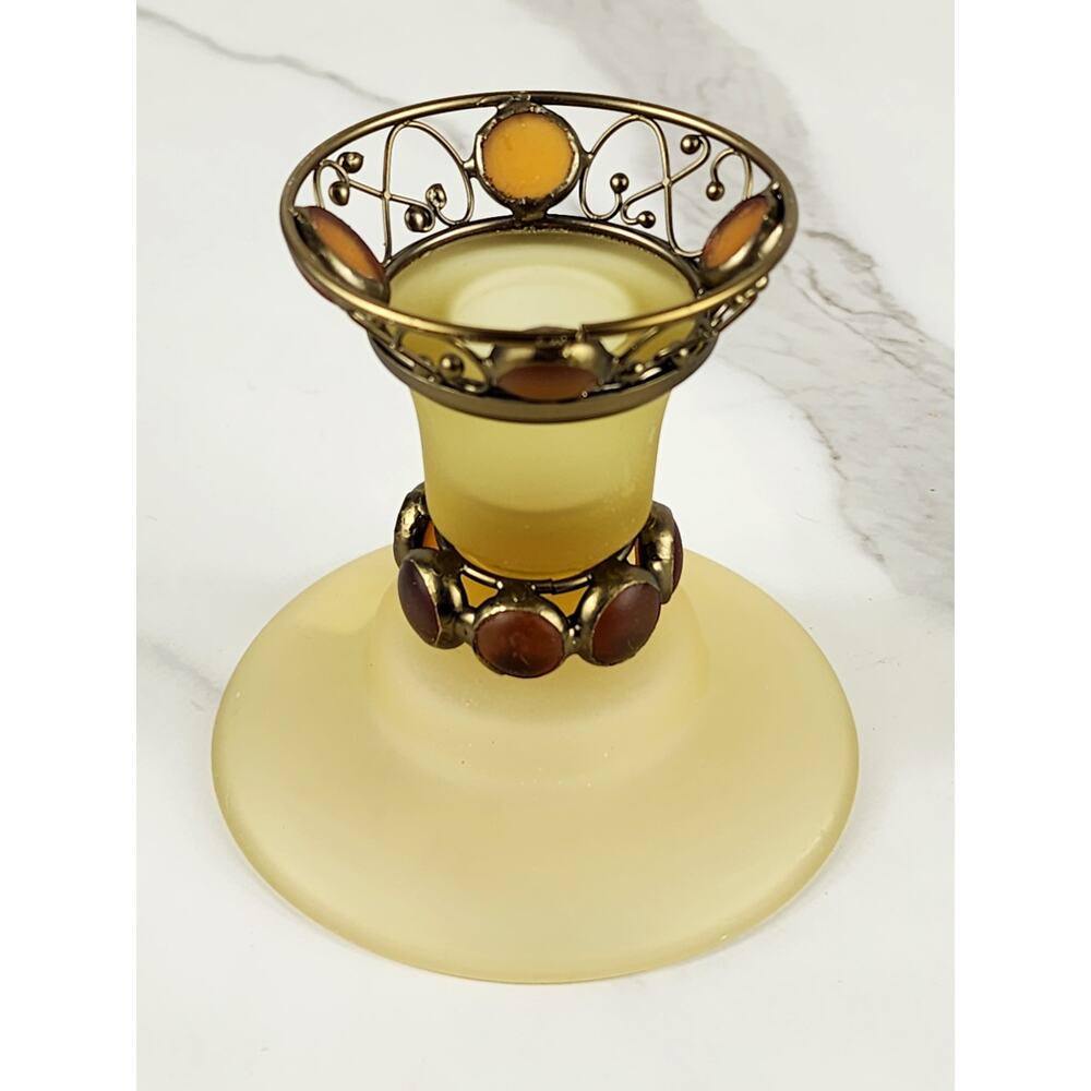 PartyLite Paris Retro Taper Candle Holder Yellow Frosted 3 3/4" Amber Jewel 80's